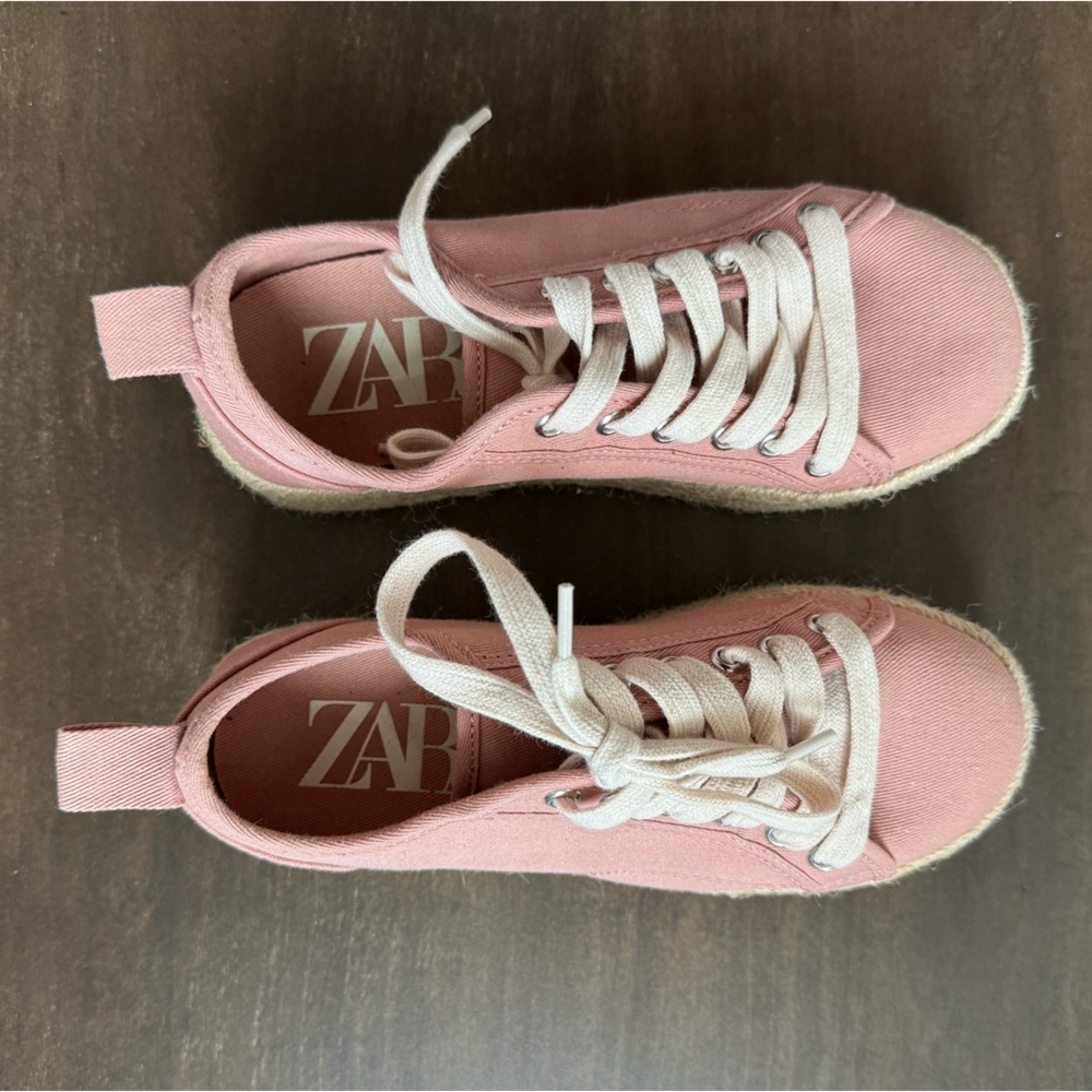 Zara Girls Pink Canvas Jute Platform Espadrille - Size 32 (US 1) - Like New - Picture 4 of 8